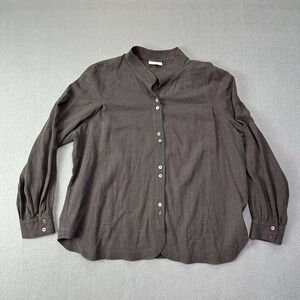 Poetry Ecovero Top Size Xl Funnel Neck Linen Blend Button Blouse Long Sleeve